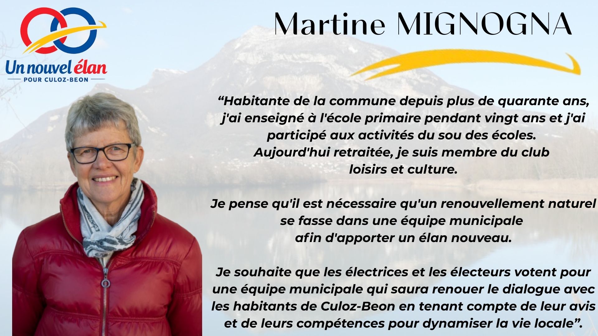 Martine MIGNOGNA - Un Nouvel Élan pour Culoz-Béon